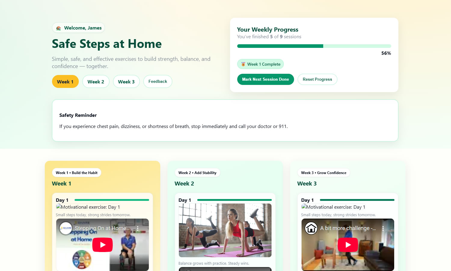 Friendly seniors exercising at home – collage style